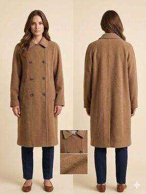 Marella by Max Mara Double-Breasted Brown Camel Wool & Cashmere Coat